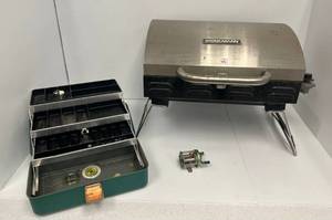 Vintage Tackle Box, Reel And Portable Brinkmann Grill