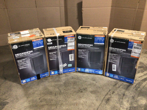 Lot of 4 GE 50 pt. Dehumidifier with Built-in Pump for Basement, Garage or Wet Rooms up to 4500 sq. ft. in Grey, ENERGY STAR Customer Returns See Pictures