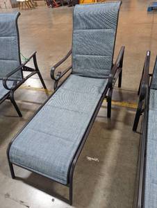 lot 210 image: Hampton Bay Crestridge Steel Padded Sling Outdoor Patio Chaise Lounge in Conley Denim