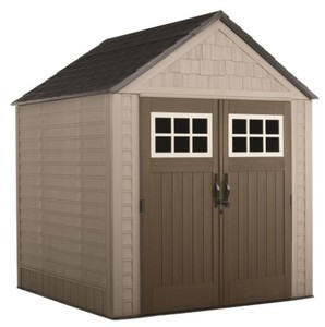 lot 305 image: Rubbermaid Big Max 7 ft. x 7 ft. Storage Shed, - Open Box, Missing RT Wall, (Has 2 Left Walls) Some Hardware and small pieces.