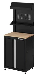 lot 308 image: Husky 3-Piece Ready-to-Assemble Steel Garage Workstation in Black (26.6 in. W x 69.5 in. H x 19.5 in. D). - Slight Dent Back Top Corner.