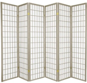 lot 309 image: Oriental Furniture 6 ft. Grey Window Pane 6-Panel Room Divider, WPSP-6P-Grey.