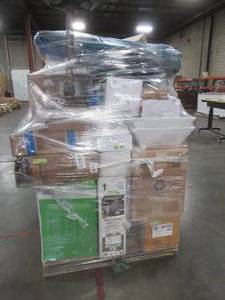 lot 303 image: LARGE WHOLESALESALVAGE PALLET (Approximately 30 Pieces) OF SMALL APPLIANCES, HOME DECOR, BUILDING MATERIALS AND MORE