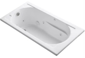 lot 336 image: Kohler Devonshire 60 in. x 32 in. Acrylic Drop-In Whirlpool Bathtub with Reversible Drain in White, K-1357-0
