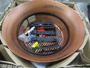 lot 350 image: Hampton Bay 34 in. Cauldron Cast Iron Fire Pit, FT-116 - Hole in Bowl.
