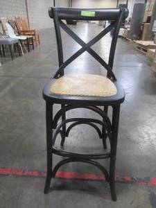 lot 359 image: Mavery Black Wood Counter Stool with Woven Seat and Cross Back (18 in. W x 40 in. H), PJL118-PJF022.