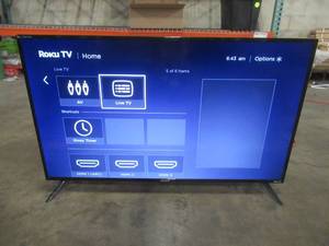 lot 384 image: Element 43 4K UHD Roku TV, E4AA43R, With Remote. - Says there is a pixel line, but could not find it.