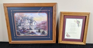 lot 58 image: FramedMatted Wall Art Pair House in Beautiful Setting by Artist C. Valente and To my Daughter Poem