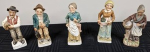 lot 65 image: Vintage Set of 5 Elderly Folk Figurines (2 Men, 3 Women)