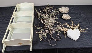 lot 67 image: Dept. 56 Three Level Mirrored Shelf, with Complimentary Ivory Colored Decor