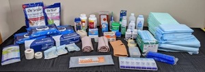 lot 50 image: The Medicine Cabinet Lot Epsom Salt, Talcum Powder, Pill boxes, Wipes, Underpads, OTC Meds and More