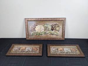 lot 44 image: Set of (3) Floral Painted Framed Wall Art