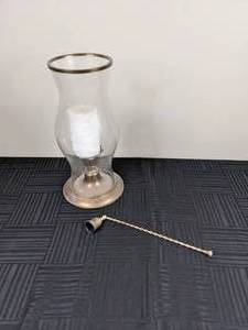 lot 43 image: Clear Hurricane Pillar Candle Vase with Candle Snuffer