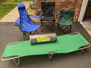 lot 108 image: For the Camper Foldable Chairs, Cot and Sleeping Mat
