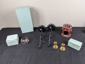 lot 149 image: Collection of Partylite, Etc. Candle Sconces, Wax Melter, Votive Holder, and Taper Candle Holders
