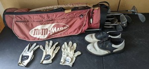 lot 174 image: Wilson HT2000 Midsize Golf Clubs, Nike & Dunlop Gloves, and Shoes