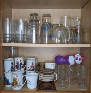 lot 184 image: Glassware Galore Drinking, Pint, Coffee, Sippy Cups, and even Coasters