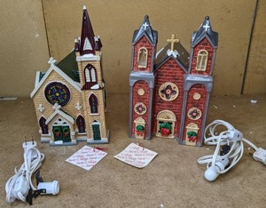 lot 218 image: Dept. 56 The Snow Village Mount Olivet Church,1993 and St. James Church, 1986