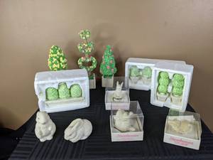 lot 165 image: Department 56 Snowbunnies Figurines and Trinket Boxes - (3) Spring Green Topiary Trees, Shrubs in a Tub, Abracadabra, Piggyback, Sweet Dreams, Generic Ceramic Bunnies