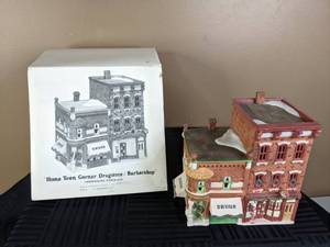 lot 36 image: Vintage Department 56 Hometown Corner Drug StoreBarber Shop Bachmans Hometown Series