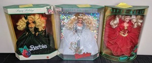 lot 290 image: Happy Holiday Barbies Special Edition from 1991, 1992, and 1993