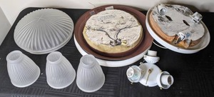 lot 355 image: Three Ceiling Light Fixtures, One Frosted Bowl Shade, and Three Small Frosted Shades