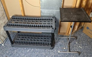lot 336 image: 2-Tier Plastic Shelf and Adjustable Laptop Table