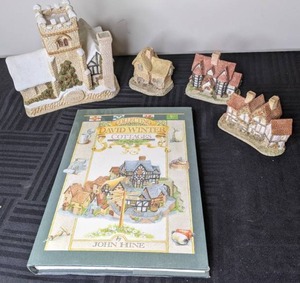 lot 351 image: Collecting David Winter Cottages Book by John Hines, and 4 Vintage David Winter Ceramic Cottages