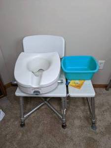 lot 303 image: Guardian Bariatric Transfer Bench with Elevated Locking Toilet Seat and Bins