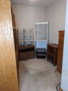 lot 304 image: Wood Entertainment Shelf, 2-Tier Shelf Desk, 4-Drawer Wood File Cabinet, TV Stand, Shelves and More