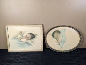 lot 308 image: Square Framed Baby Wall Art and Oval Baby Wall Art by Bessie Pease Gutmann