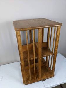 lot 51 image: Rotating 360 Degree Wood Swivel Table with Shelves