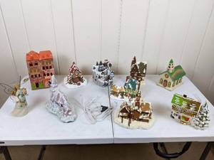 lot 98 image: Collection of Christmas Town Village Buildings and Angel Figurine