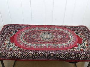 lot 53 image: Round Rug Mat and Rectangular Area Rug, Red