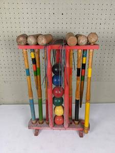 lot 96 image: Vintage 6 Player Croquet Set with Stand