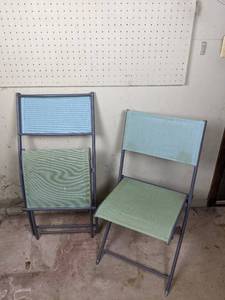 lot 133 image: Set of (2) Folding Outdoor Metal Chairs with Sling Seat and Back