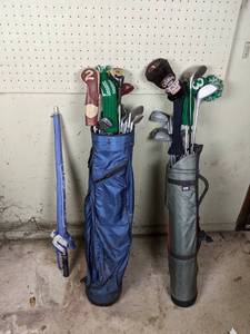 lot 110 image: Two Golf Bags with Various Clubs Driver, 3 Iron, 4 Iron, 7 Iron, 8 Iron, 9 Iron and More