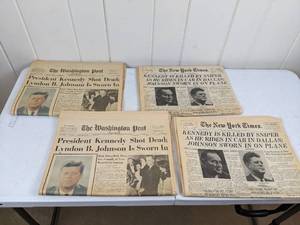 lot 91 image: Collection of (4) Vintage 1963 Newspapers The Washington Post President Kennedy Shot Dead and The New York Times Kennedy is Killed by Sniper as He Rides in Car in Dallas