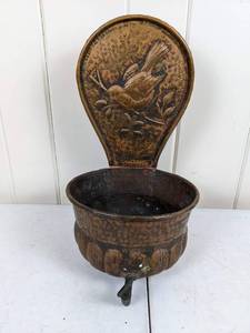 lot 55 image: Vintage Decorative Copper BasketBowl with Sprout Dispenser