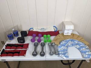 lot 58 image: Heat Packs and Assorted Exercise Weights 3lb, 5lb, 12lb and More