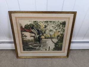 lot 76 image: Beautiful House and Tree on the River Framed Art