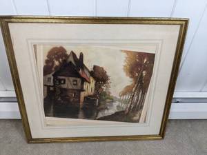 lot 84 image: Charming House on the River Framed Art