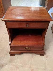 lot 128 image: Vintage Kling Factories Solid Genuine Cherry Side Table with Drawer and Shelf Storage