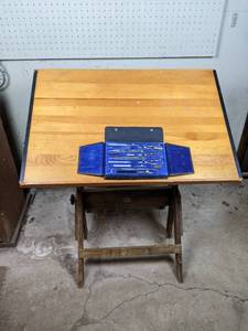 lot 112 image: Engineering Drawing Table with Vintage Charvos No 815 Drafting Set