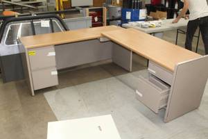 MetalWood Top L-Shaped Office Desk 4-drawer