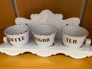 lot 183 image: Rustic Tin Storage Pails with Wall Mount Rack