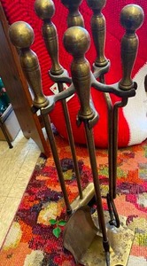 lot 197 image: Set of Heavy Brass Fireplace Tools