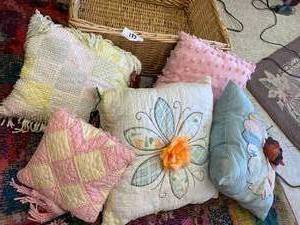 lot 187 image: Group of Hand Made Shabby Chic Throw Pillows