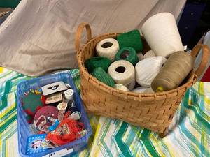 lot 24 image: Large Basket of Crochet Thread and Sewing Supplies
