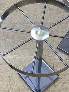 lot 326 image: Pair of Chrome Wheel Top Pedestal TablesStands